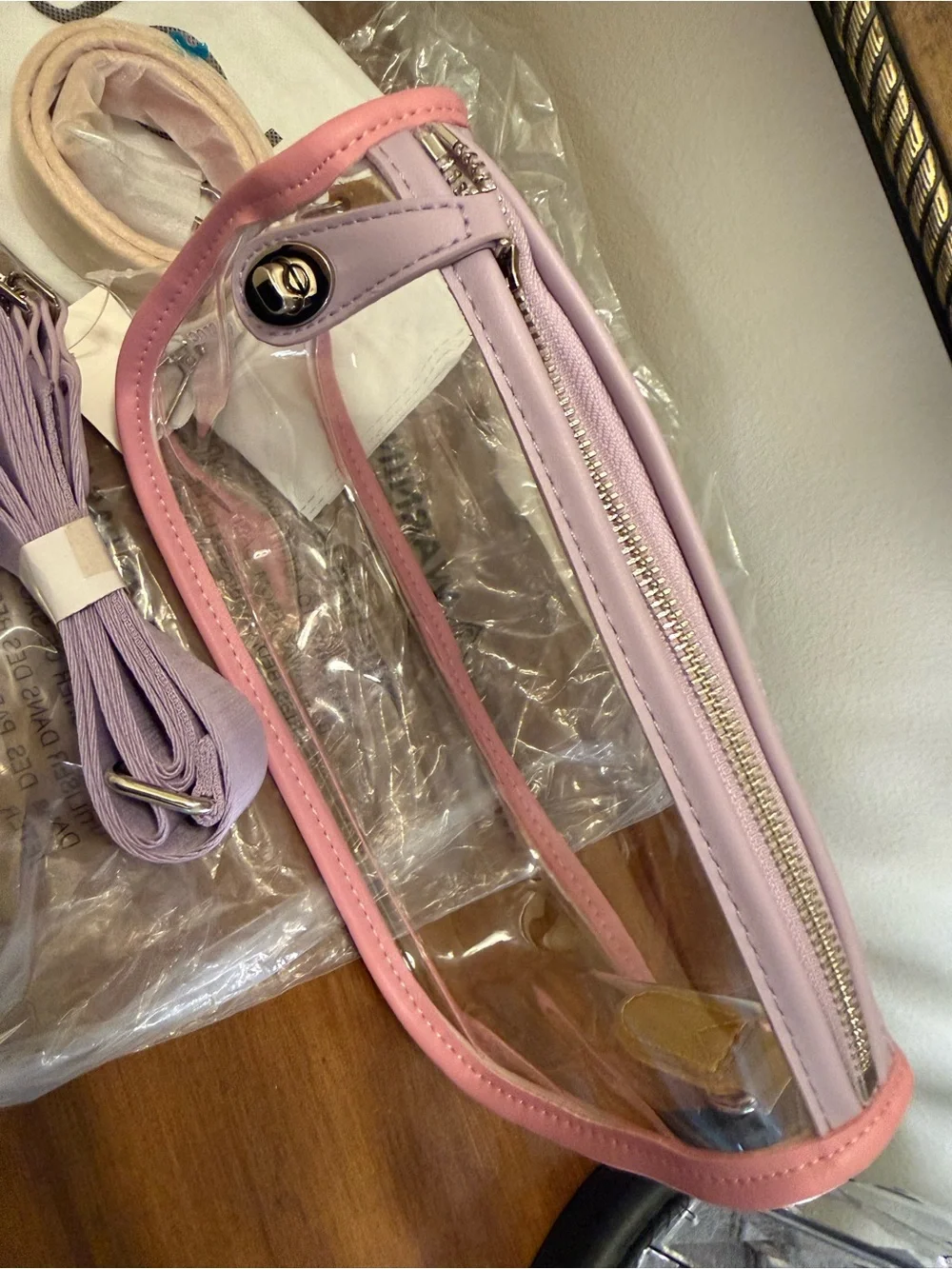 Pink & Lavender Clear Crossbody Bag with 2 Adjustable Strap